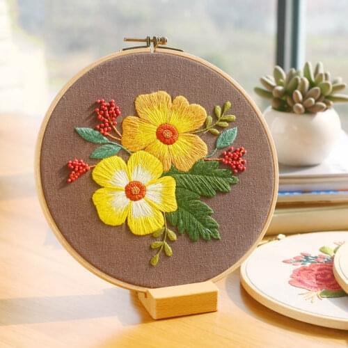 DIY Chinese Flower Embroidery Kit with Hoop Printed Flower Needlework Cross-Stitching Set Swing Art Craft Wall Home Decor