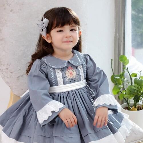 Autumn New Children Wedding Party Clothing Princess Dress Grey Long-Sleeved Baby Girls Spanish Style Spring Princess