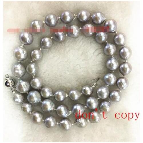 NEW Natural pearl baroque gray pearl necklace 8-9mm