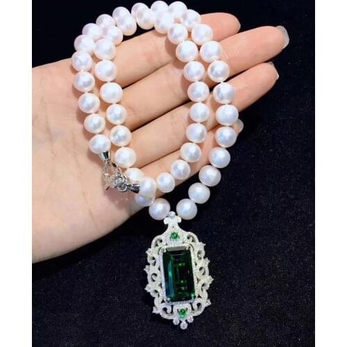 Geometric square red blue green zircon pendant pearl necklace short choker for women luxury jewelry party necklace