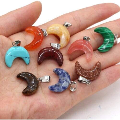 Natural Stone Turquoises Quartz Crystal Tiger Eye Agates Charms Moon Pendants for DIY Jewelry Making Necklace Accessories 3Pcs