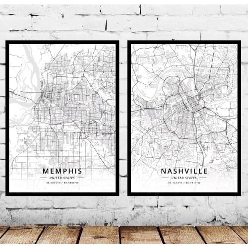 Memphis Nashville TN Tennessee USA United States of America Map Poster