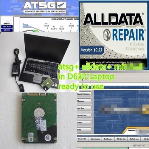 Auto repair software v10.53 alldata and micel 2015 software and atsg 3in1 hdd in d630 laptop ready to use