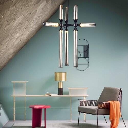 Simple postmodern creative personality glass round tube living room chandelier restaurant bedroom villa home decoration lighting