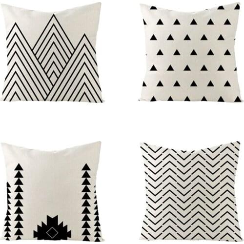 Simple Black White Geometry Cushion Cover Abstract Mountains Throw Pillows Cover Car Sofa Home Decorative Linen Pillow Case