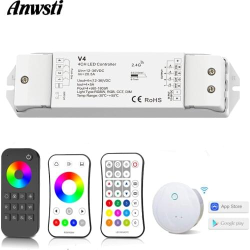 RGBW LED Controller 12V 24V 36V DC 2.4G Wireless RF Remote Control 4 Channel Smart Wifi Controller for RGB RGBW LED Strip Lights