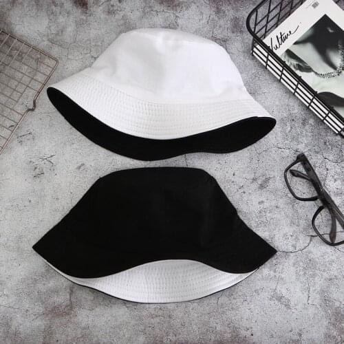 Richkeda Store New Double-sided Wearing Cap Visor Solid Color Bucket Hat Men And Women Cotton Flat Sun Hat Reversible Fisherman