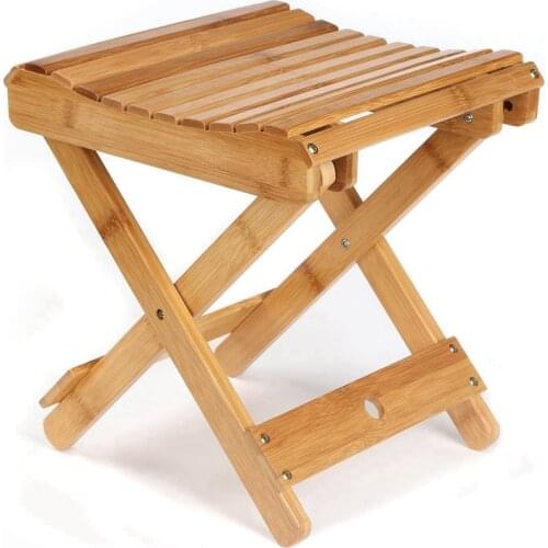 Folding Bamboo Step Stool for Shower, Leg Shaving and Foot Rest, Fully Assembled Wooden Spa Bath Chair for Adults Kids