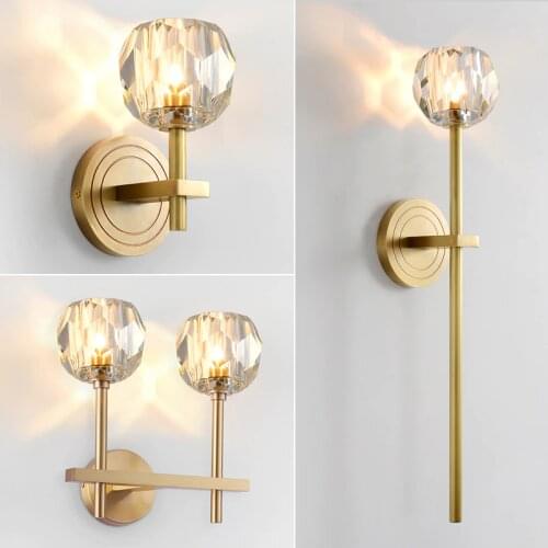 Pure Copper G9 Led Wall Lamp Living Room crystal wall light fixtures Luxury Nordic Villa Bedroom modern crystal ball Wall sconce