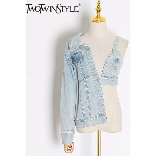 Женские синие куртки TWOTWINSTYLE China At AliExpress