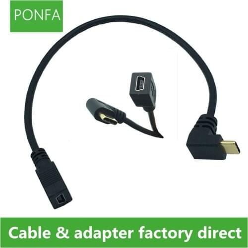 Up & Down & Left & Right Angle 90 Degree USB-C Charging Cable USB 3.1 Type C Male to Mini USB Female Converter Cable Cord 0.25m
