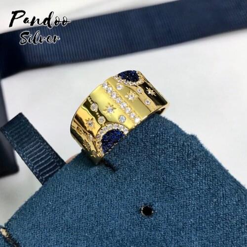 High Quality S925 Sterling Silver Jewelry 1:1 Copy,Yellow Silver Embellished Sun & Moon Ring For Women Party GiFT