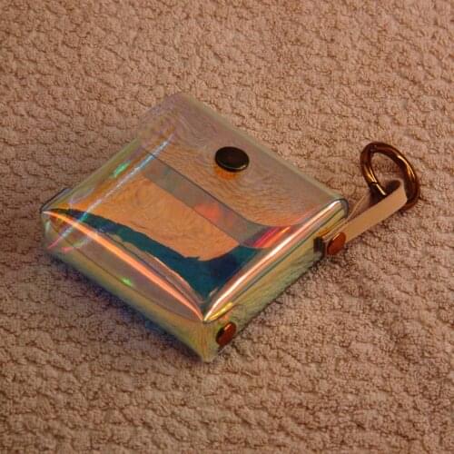 WOONAM Fully Handmade Geometric Glossy Transparent Holographic Square Coin Purse Cable Lines Organizer Wallet WB730