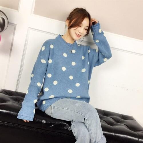 Dots loose Pullover sweater Women Tops splice casual Sweater 2020 winter sweet Korea style knitted sweater Jumper Pull femme