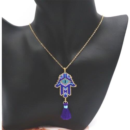 ZHONGVI Miyuki Gold Chain Evil Eye Necklaces Jewelry Delica Beads Fatima Hamsa Hand Women New Tassel Handmade Jewellery Gift