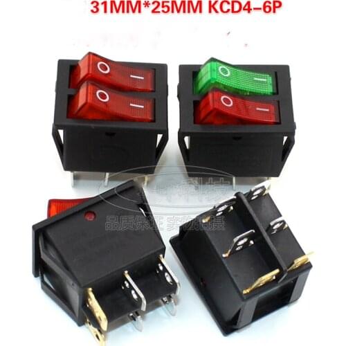 10pcs/lot KCD4-6P double switch ship switch six two-speed 31X25MM 16A 250V Double red lights / green and red lights