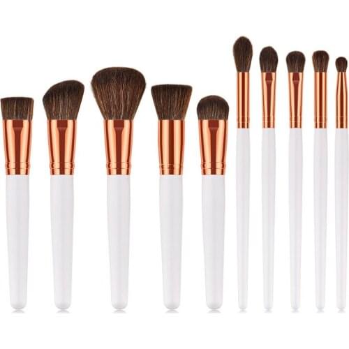 10pcs Makeup Brushes Set white gold wood Handle For Powder Contour Blusher Liquid Cream Eyeshadow Cosmetics Brush tools