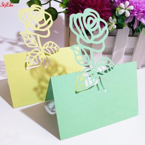 100pcs Rose Laser Cut Table Name Place Cards Wedding Party Seat Card Favor Decor Wedding Supplies 7Z-SH222