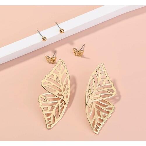 2021 wings earrings exaggerated metal hollow butterfly earrings earrings fashion set earrings