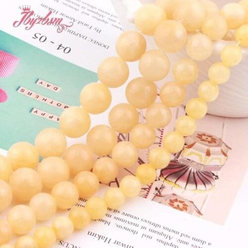4.6,8,10mm Round Light Yellow Jades Beads Smooth Beads Stone for Women Fashion Necklace Bracelets Earring Jewelry Making 15"