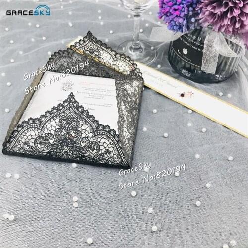 50pcs 2020 New Laser Cut Lace Love four-folding Wedding Invitations Card Customized cards with RSVP Cards Wedding Supplies
