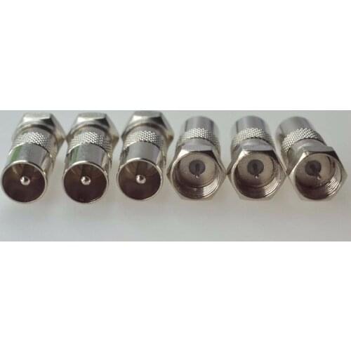 6pcs F Type Coaxial Male to PAL Male Plug Straight Coaxial Cable RF Adapter Connector
