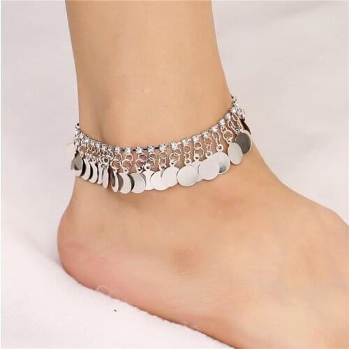 Bohemia Metal Sequin Tassel Pendant Anklet For Women Summer Beach Barefoot Sandals Foot Jewelry Fashion Charm Ankle Anklet femme