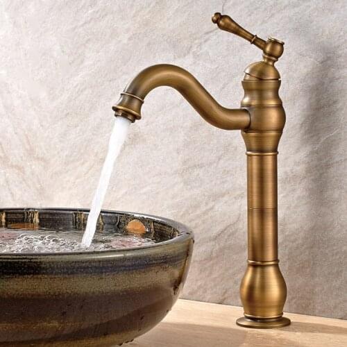 Antique art basin above counter basin faucet heightening basin surface hot and cold copper material European retro faucet