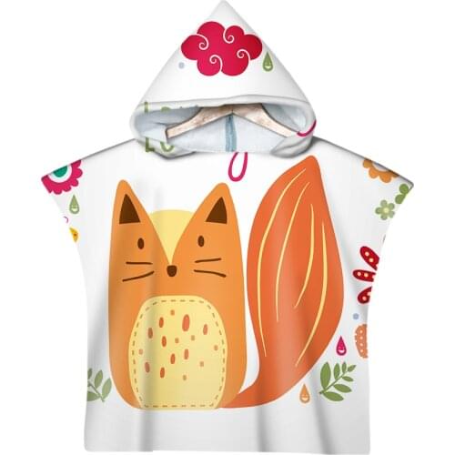Free shipping Cute Animal Fox Bear Lion Deer Cat Happy Birthday Be Brave Word Baby Kid Hooded Towel Pool Beach Poncho Towel Cape