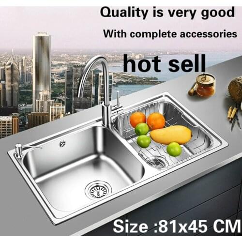 Free shipping Standard fashion kitchen double groove sink wash the dishes 304 food grade stainless steel big hot sell 81x45 CM