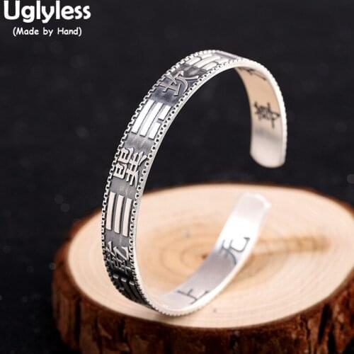 Uglyless Taoism 8 Positions Thai Silver 999 Pure Silver Bangles for Women China Elements Exotic Dress Jewelry Charming Chinese