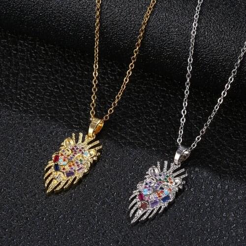 Hip-hop Stainless Steel Color Zircon Lion Head Pendant Necklace For Man Women Gold Silver Color Street Hip-hop Jewelry Gift