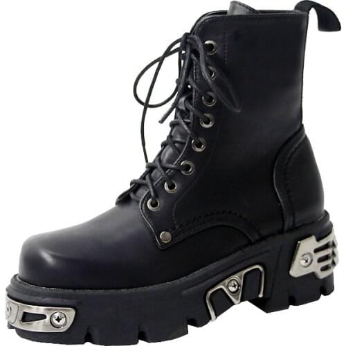 CuddlyIIPanda New Arrival Dark Black Punk Style Locomotive Boots Heavy Metal Women Motorcycle Boots Fashion Design Ankle Boots