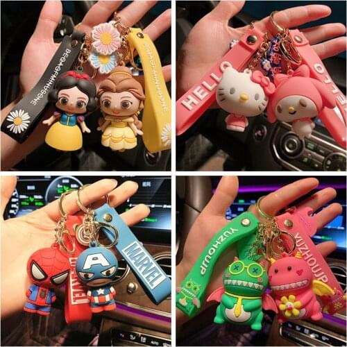 Disney Cartoon Gummed Girl Princess Keyring Cute Snow White Alice Mouse Super Hero Key Chain Bag Accessories Gift Keychain