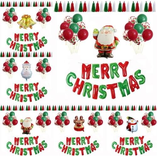 40PCS Santa Snowman Elk Christmas Bell Aluminum Film Balloon Christmas Party Decoration Latex Balloons Hotel KTV Xmas Decor