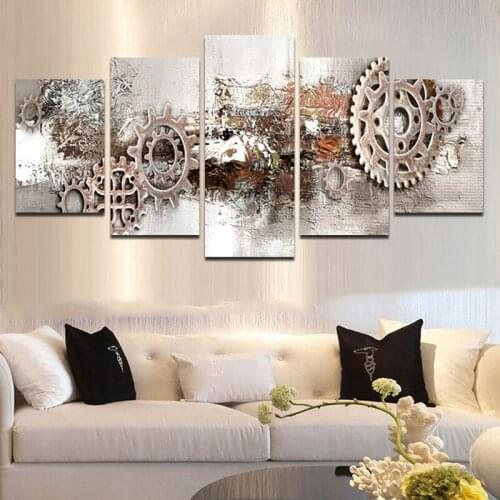 Modern Abstract Mural Picture Metal Gear Art Poster Canvas Painting Home Decor Living Room Modular Five-Piece Set Without Frame