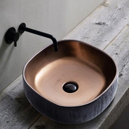 Ceramic Vessel Antique Square Stone Design Art Sinks Bathroom Washing Basin Bowl Above Counter Lavatary Balcony Black