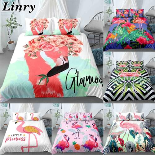 Pink Flamingo Duvet Cover Bedding Set with Pillowcase 2/3PCS Twin/Queen/King Size Bedclothes Comforter Set Home Decor Textiles