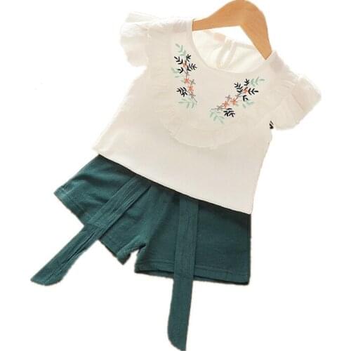 Baby Sets Shirt+short Pant 2pc Sets Summer Girl Student Flying Sleeve Flower Short-Sleeved Shirt Cute Girls Shirt 0-4 Ages