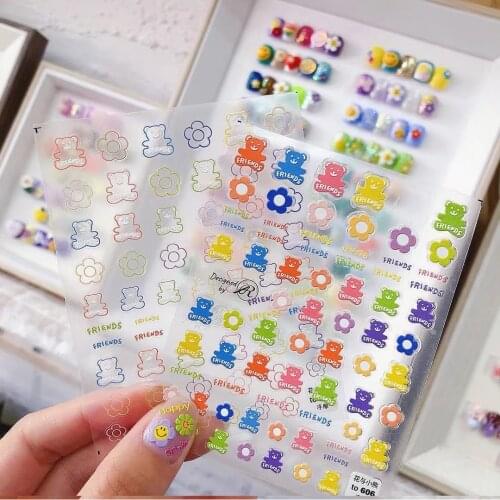 Beautizon Fruit Teddy bear Cute images High Quality 5D Engraved Nail Stickers Nail Art Decorations Nail Decals Design