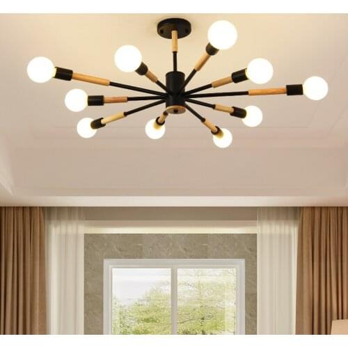 Nordic Creative Spider Chandeliers ceiling vintage wood Iron lustre Modern home deco chandelier lighting for Bedroom Living Room