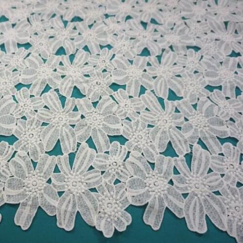 2Yards Exquisite White Black Hollow Out Polyester Guipure Floral Laces Water Soluble Cord Lace Apparel Fabrics For Wedding Party