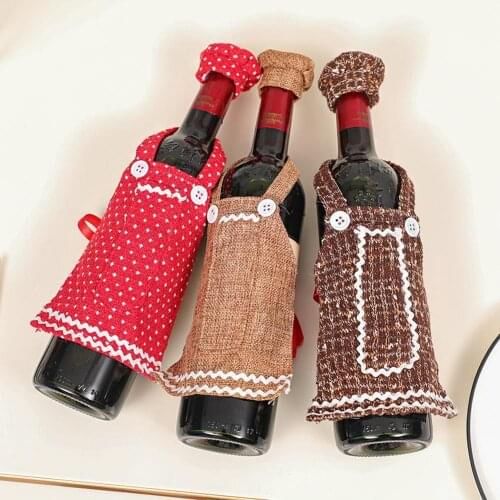 Wine Bottle Cover Christmas Apron Cap Hat Wine Champagne Bottle Cover Party Dinner Holiday Decor Festive Party Supplies 2021
