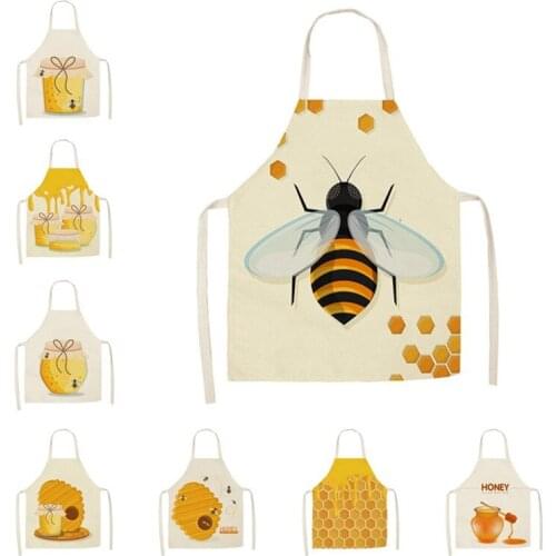 1Pcs Kitchen Natural Honey moon Bee Apron Sleeveless Cotton Linen Aprons for Men Women Home Cleaning Tools