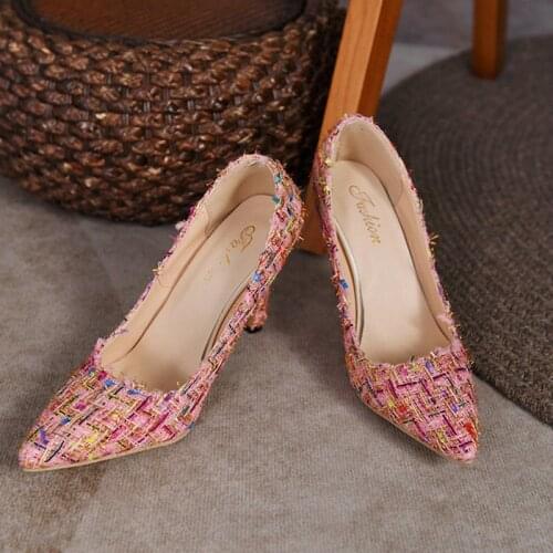 Fashion Cloth Banquet High Heels Womens Large Size Street Style Shallow Striped Street Style Shoes