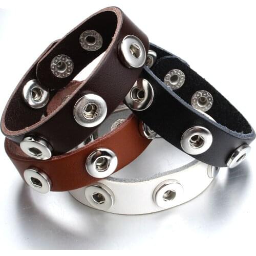 New Snap Jewelry Punk Mens 12mm Leather Snap Bracelet Three Buttons Snap Button Bracelet Bangle Wide Wrap Bracelets
