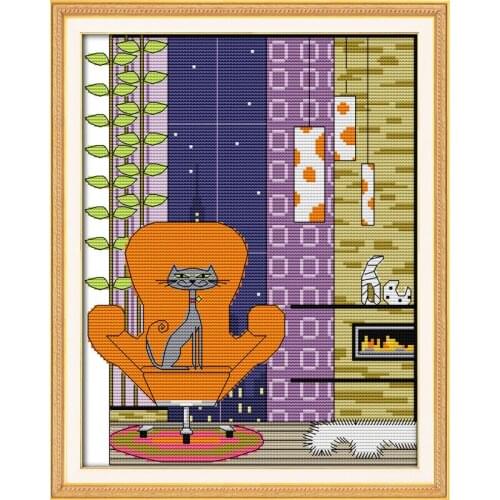 The little gray cat cross stitch kit cartoon 14ct 11ct count print canvas stitching embroidery DIY handmade needlework