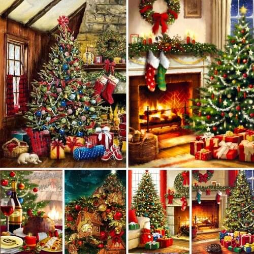 Christmas Tree Embroidery Cross Stitch Kit Craft Needlework Set Cotton Thread Canvas Printed Christmas Gift Home Decor On Sale