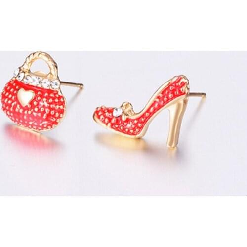New Fashion Cute Bags Heels Shoe Asymmetric Earrings For Women Gold Small Dot High Quality