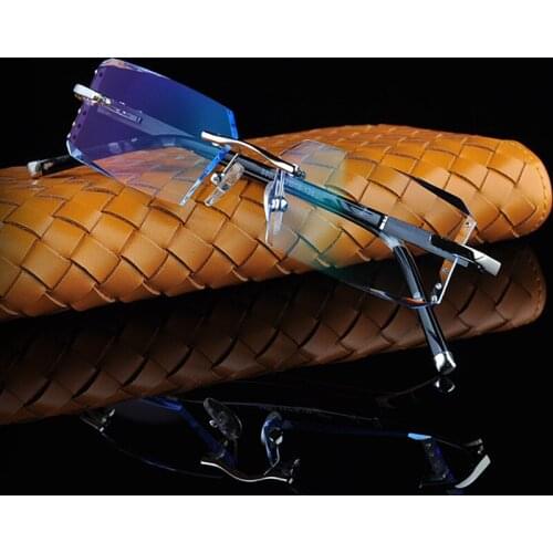 Rimless Glasses Diamond Cutting Myopia Frameless Men Cut Edge Gradual Color Old Flower Glasses Rimless Glasses